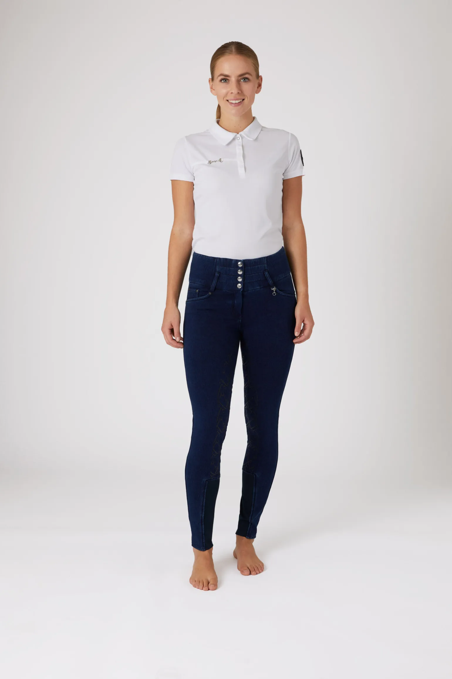 Horze Kacy helforsterket denim thermo ridebukse, dame