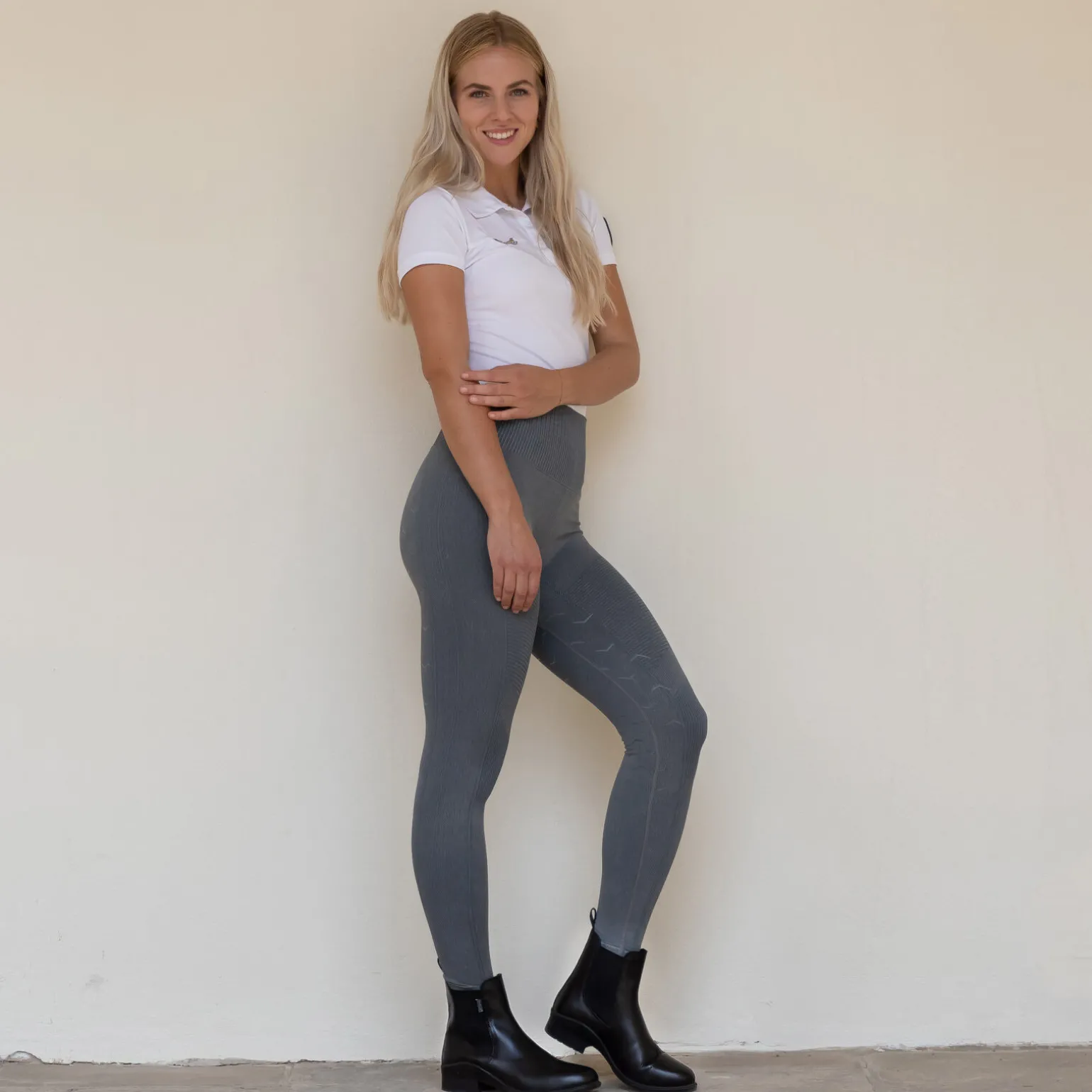 Horze Vanessa tights i denimutseende, sømløs, helforsterket med silikon, dame